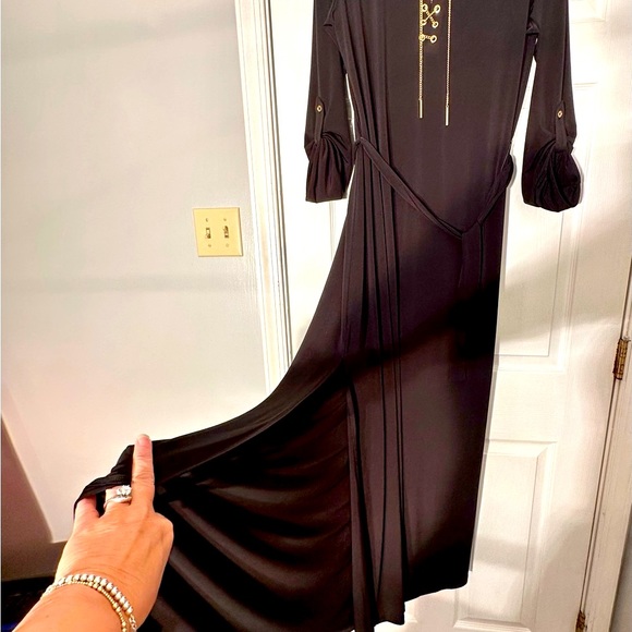 🖤💁‍♀️SIMPLY STUNNING MICHAEL KORS BLACK MAXI DRESS SIZE LARGE WITH GOLD DETAIL - Picture 8 of 13